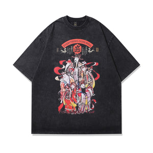 Vintage Japanese cartoon t-shirt retro anime tee dynasty top in vintage grey