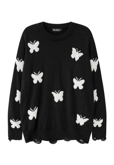 Butterfly sweater psychedelic jumper knitted rave top black