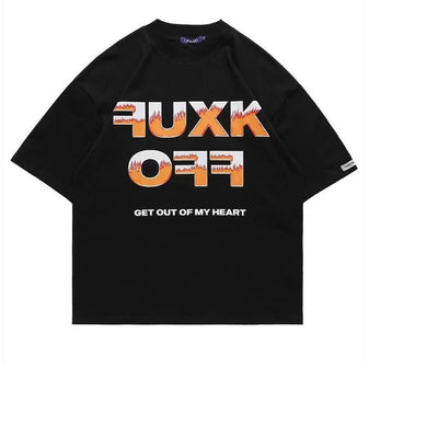 Fuck off t-shirt Y2K retro flame print tee in black