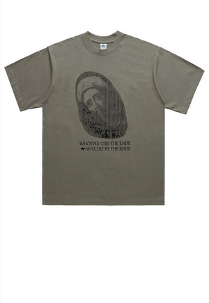 Jesus t-shirt retro saint print tee grunge punk top in grey