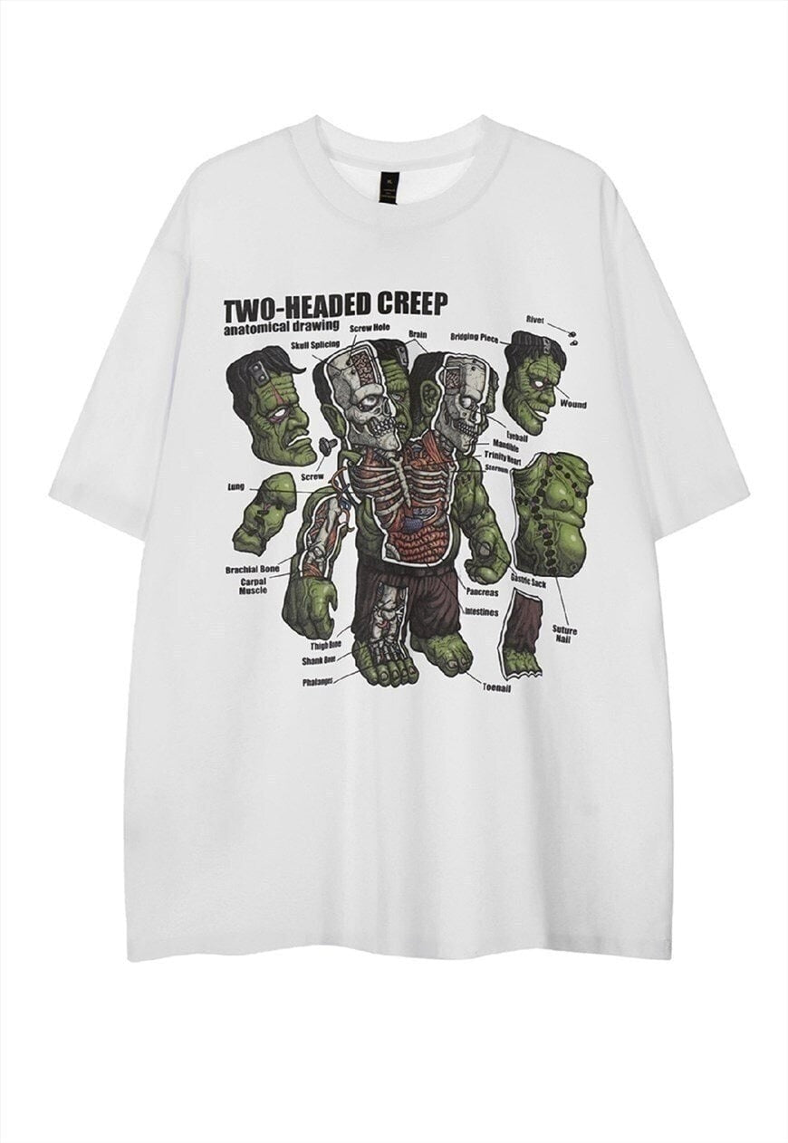 Frankenstein t-shirt monster tee anatomy retro top in white