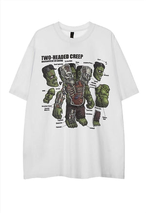 Frankenstein t-shirt monster tee anatomy retro top in white