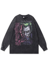 Clown t-shirt vintage wash Joker top creepy long tee grey