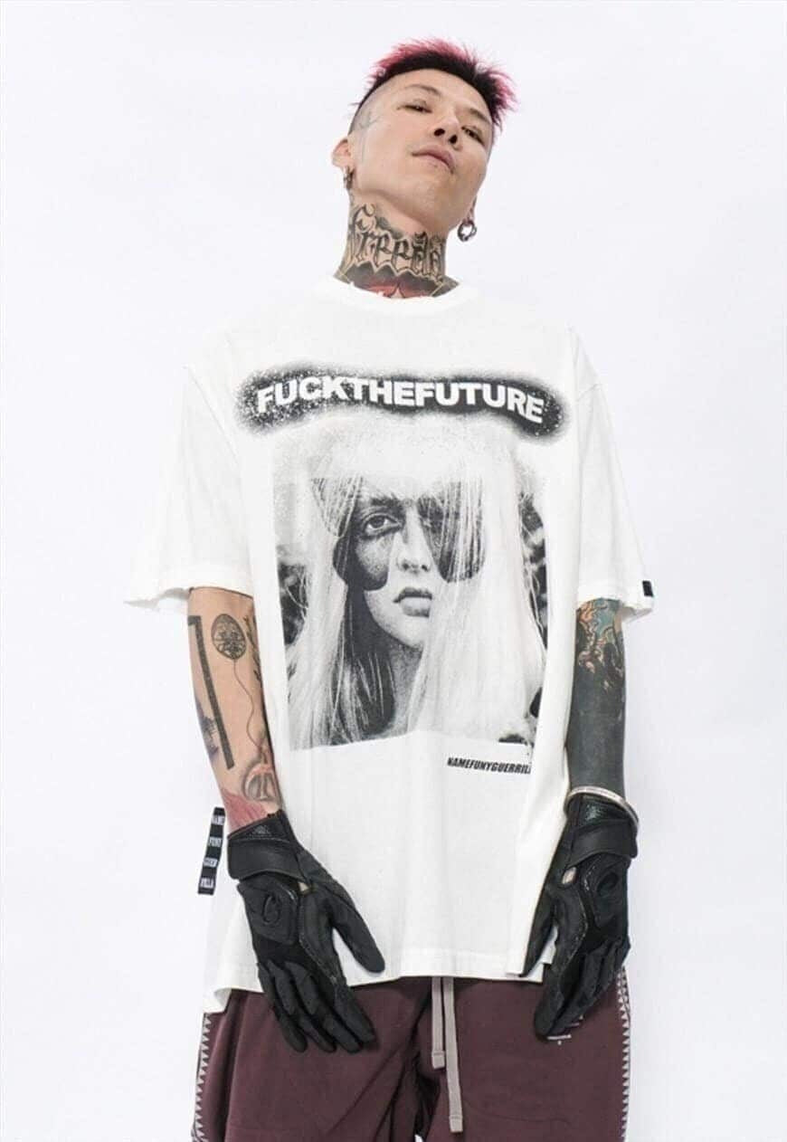 Butterfly graffiti tee future slogan grunge t-shirt in white
