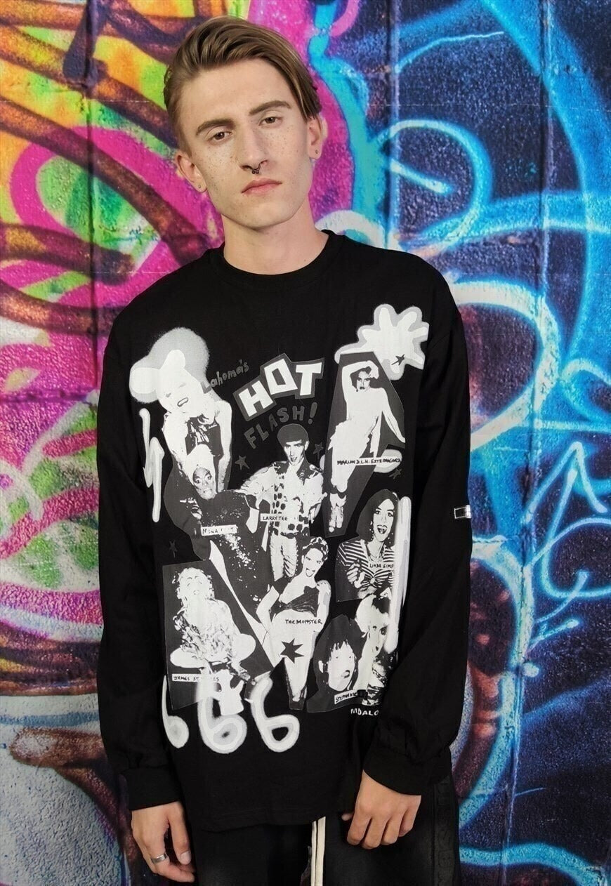 Club kids long tee 90s 80s drag & rave stars Y2K top black