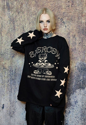 Alien print top UFO tee grunge star DJ t-shirt in black