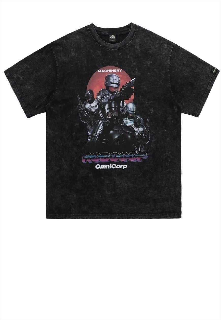 Robocop t-shirt grunge robot tee retro movie top in black