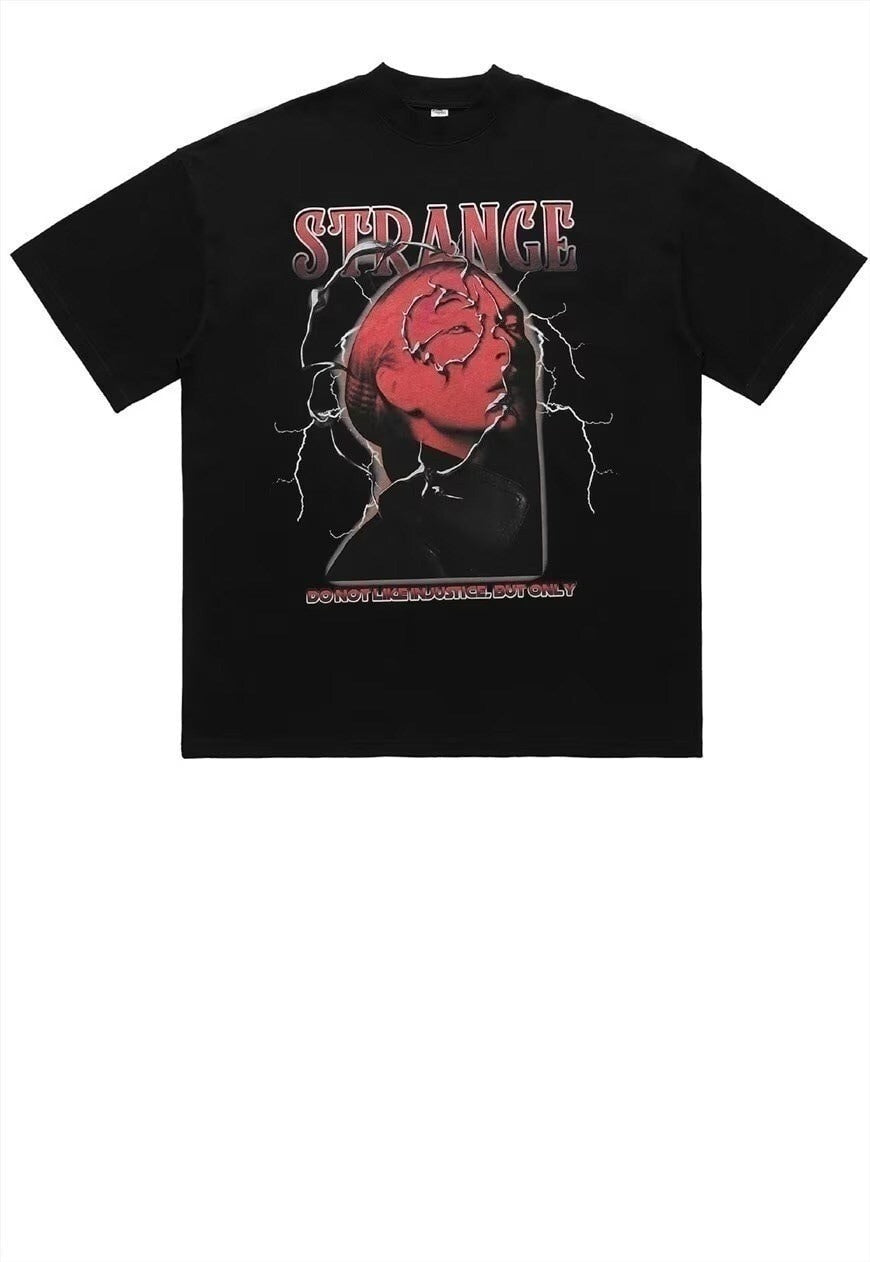 Strange t-shirt thunder top lightning slogan tee in black