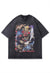 Dragon print t-shirt Japanese tee retro cartoon top in grey