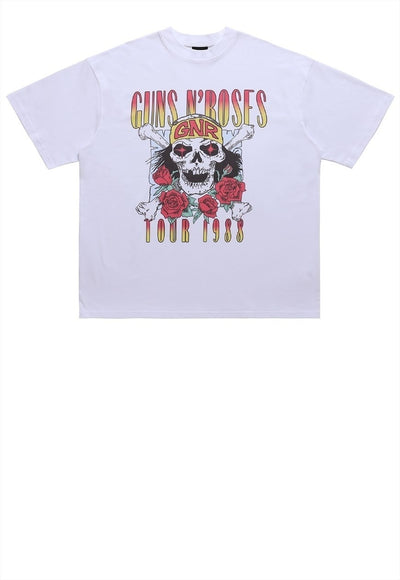 Guns and roses t-shirt skull print tee metal bad top white