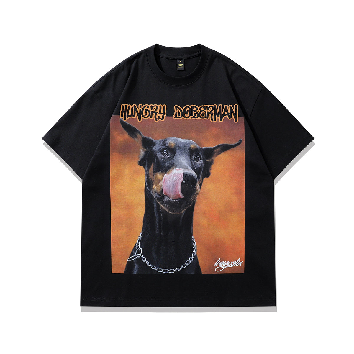 Hungry Doberman t-shirt pinscher print tee retro dog top in grey