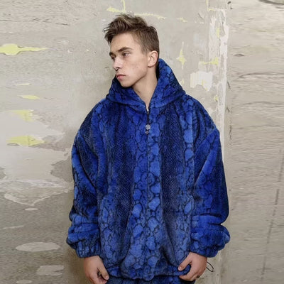 Snake fleece jacket detachable handmade Python bomber blue