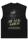 Gold slogan tank top surfer vest retro sleeveless t-shirt