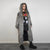 Shaggy fur coat stripe pattern longline collarless trench rocker overcoat long hair bomber festival jacket customizable peacoat grey white