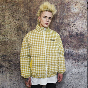 Dog-tooth jacket preppy bomber retro check coat in yellow