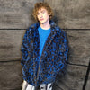 Leopard fleece coat handmade 2in1 tie-dye trench jacket blue