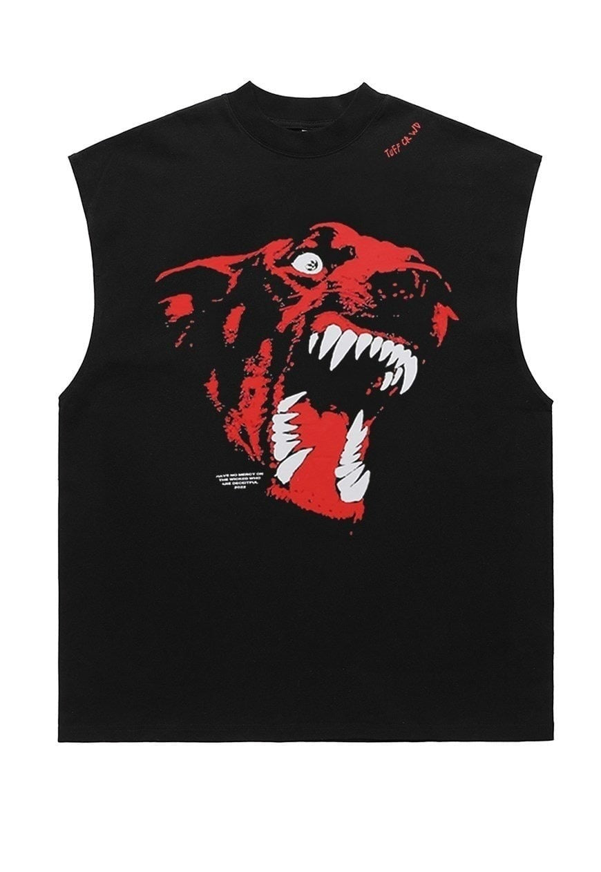 Angry dog tank top surfer vest retro sleeveless t-shirt