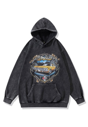 Cabriolet hoodie Cadillac print pullover car top acid grey