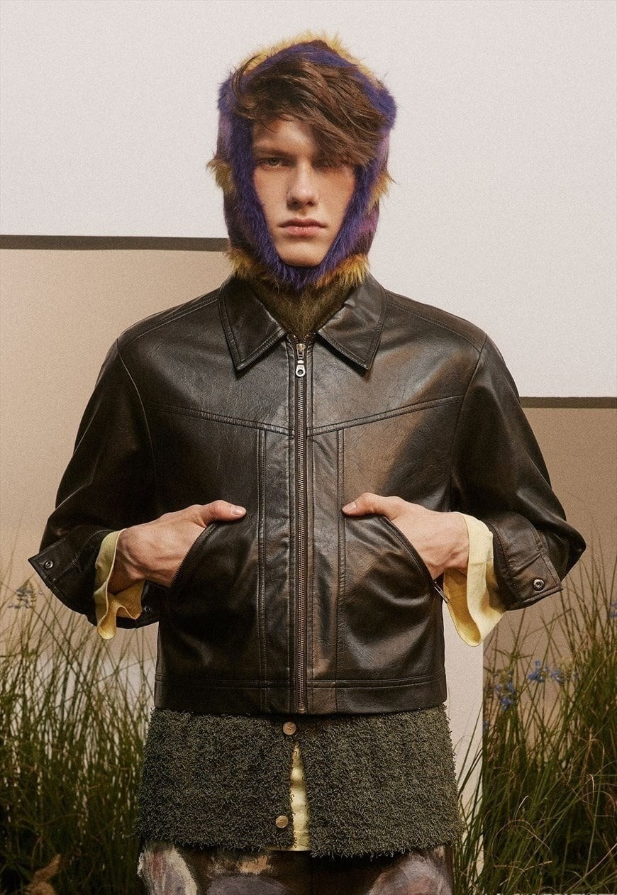 Faux leather jacket racing bomber retro aviator varsity