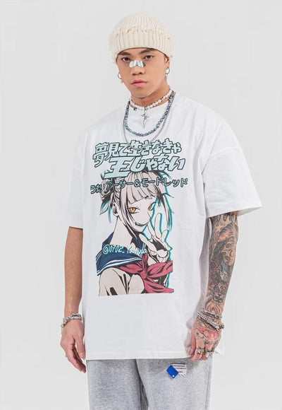 Anime girl print t-shirt Korean manga tee Harajuku top white