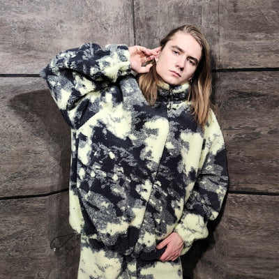 Tie-dye fleece bomber handmade camo sports jacket in green