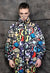 Reversible emoji fleece jacket handmade smile coat in blue