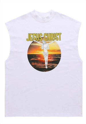 Jesus print tank top religion tee retro sleeveless vest top