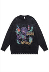 Anime sweater spooky jumper ripped knitted Kawaii top black