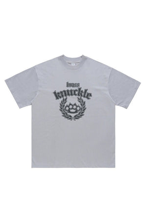 Knuckle ring print t-shirt grunge tee gangster top in grey