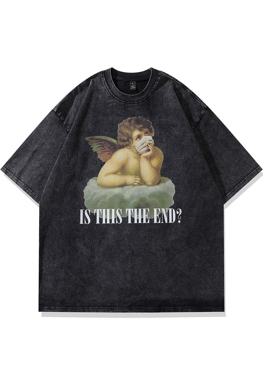 Angel t-shirt old grunge slogan tee retro top in acid grey