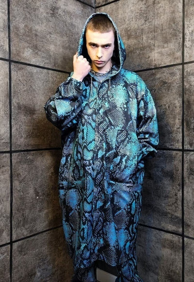 Snake print jacket handmade Python windbreaker electric blue