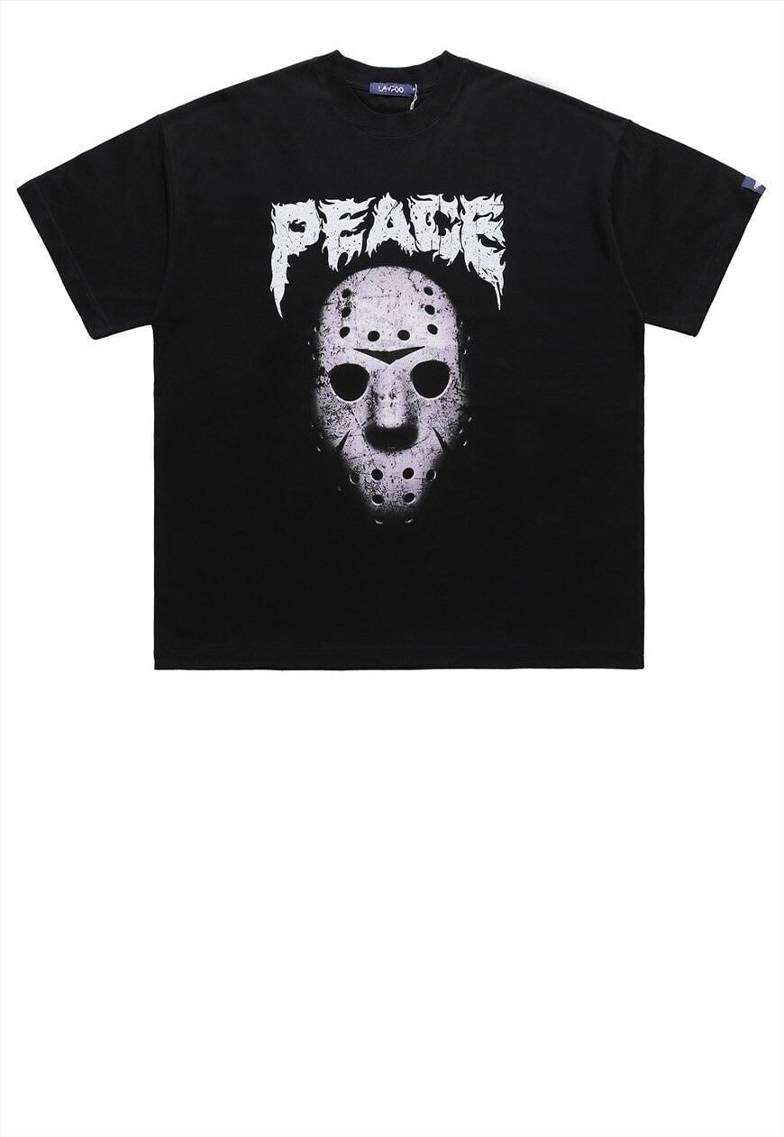 Jason mask t-shirt horror movie tee grunge top in black