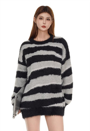 Stripe sweater grey fluffy zebra jumper animal print top