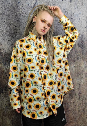 Sunflower shirt floral print long sleeve top in white yellow