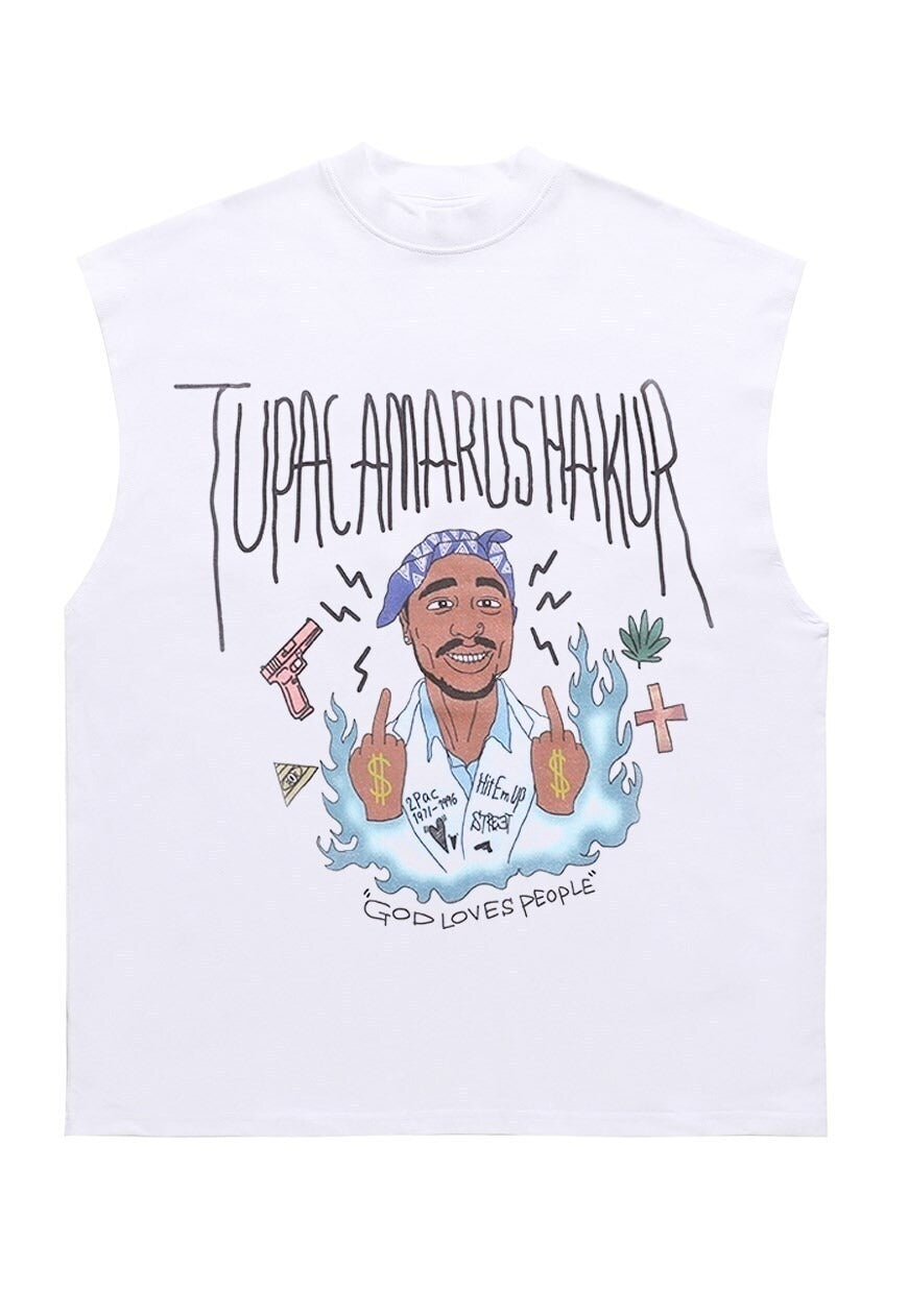 Hip-hop sleeveless t-shirt retro rapper tank top surfer vest