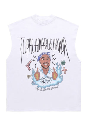 Hip-hop sleeveless t-shirt retro rapper tank top surfer vest