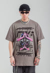 Mask print t-shirt grunge cyber punk tee raver top in grey