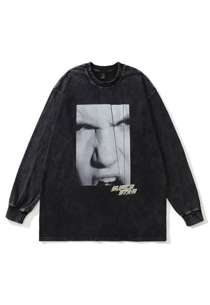 Punk t-shirt grunge print long sleeve rebel tee acid black