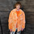 Tie-dye fleece coat handmade 2in1 hood trench jacket orange