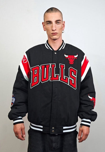 Bulls basketball jacket vintage pattern varsity patch bomber