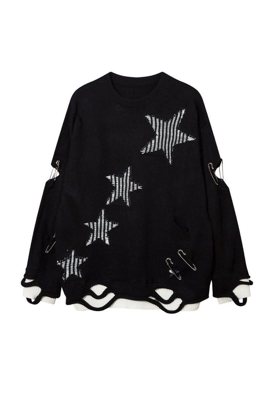 Grunge sweater cutout elbow knitted jumper ripped top black