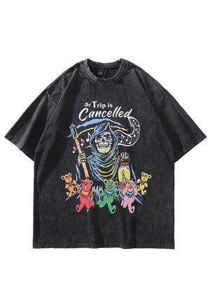 Car bears t-shirt grim reaper tee retro creepy top acid grey