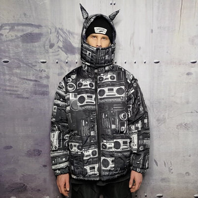 Rave bomber jacket handmade reversible hi-fi techno puffer