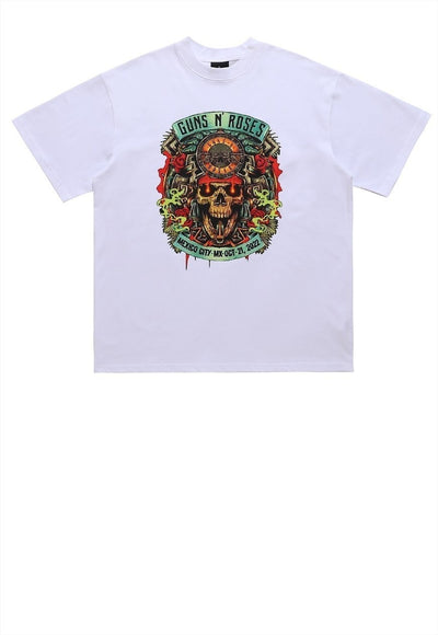 Guns and roses t-shirt skull print tee metal band top white