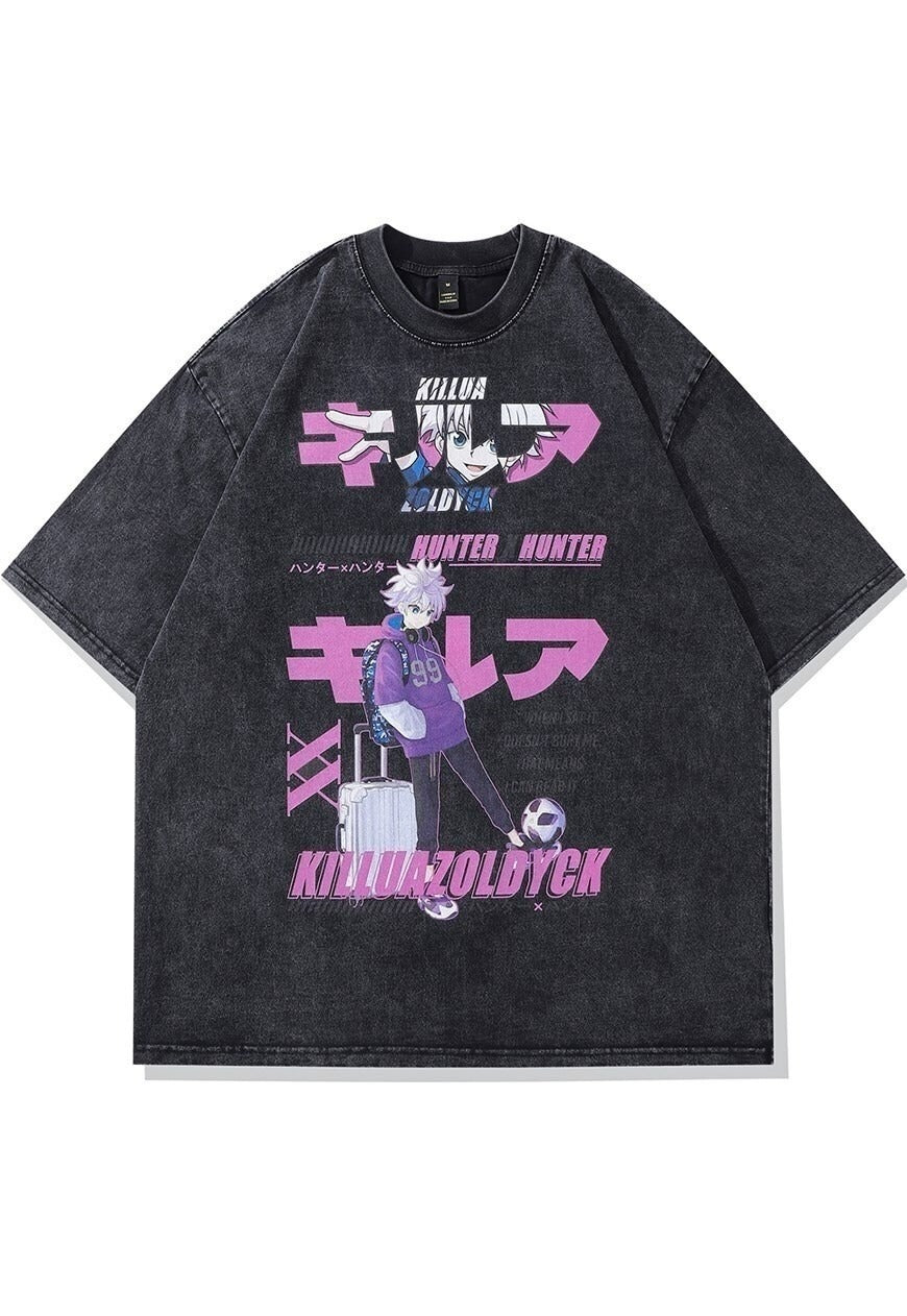 Hunter anime t-shirt retro Japanese cartoon tee in grey