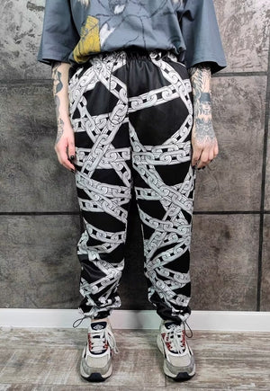 Chain print joggers handmade barbered wire overalls in black