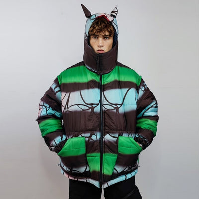 Reversible bomber jacket detachable sleeves puffer in green