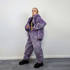 Checked faux fur joggers geometric raver pants fluffy winter trousers skiing fleece overalls festival bottoms neon burning man pants purple