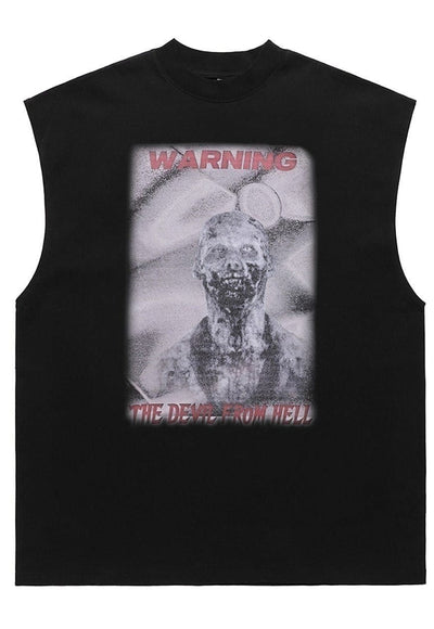 Zombie print tank top surfer vest retro sleeveless t-shirt