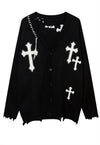 Cross patch cardigan knitted ripped jumper distressed top